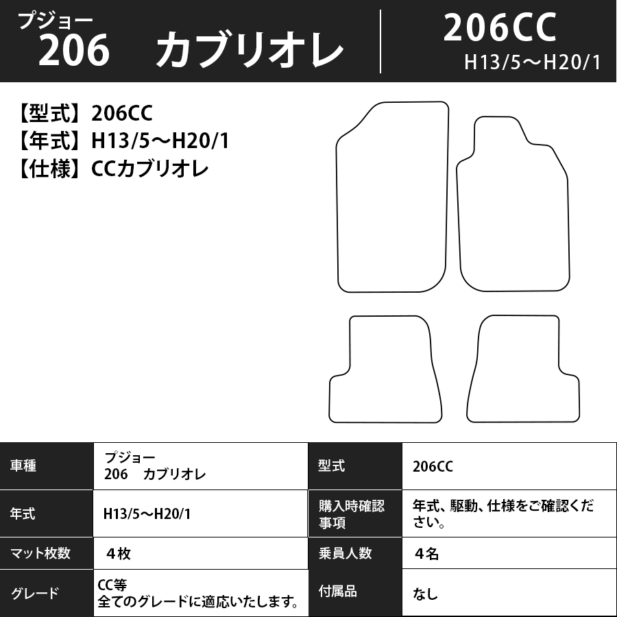 フロアマット プジョー 206カブリオレ 206CC H13/5~H20/1 カーマット 抗菌 抗ウイルス 消臭 スタンダードタイプ
