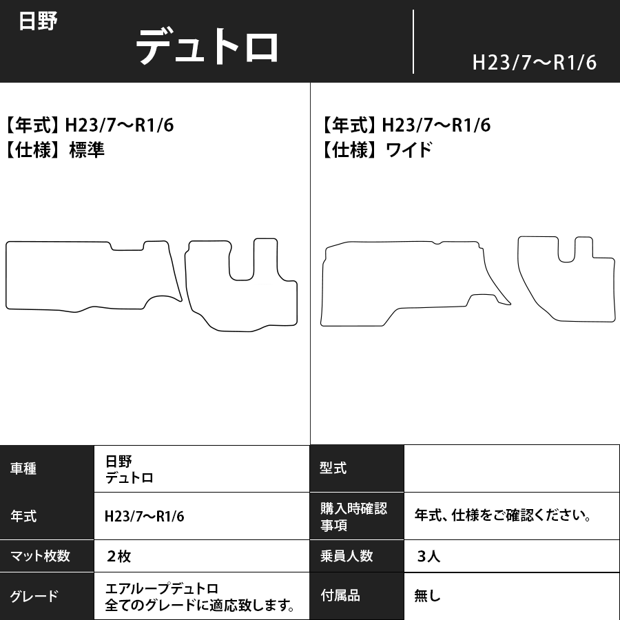 フロアマット　日野　デュトロ　H23/7～R1/6　カーマット　抗菌　抗ウイルス　消臭　プレミアムタイプ