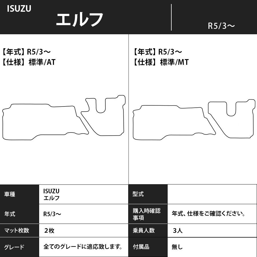 フロアマット　ISUZU　エルフ　R5/3～　カーマット　抗菌　抗ウイルス　消臭　エコノミータイプ