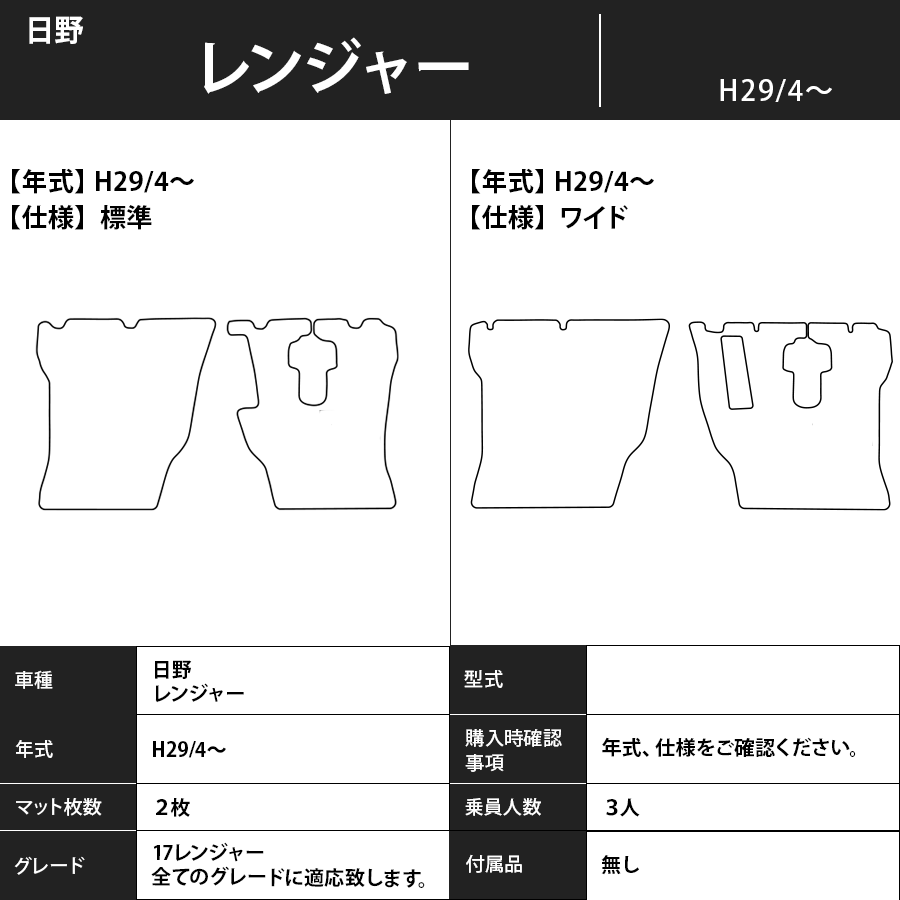 フロアマット　日野　レンジャー　H29/4～　カーマット　抗菌　抗ウイルス　消臭　エコノミータイプ