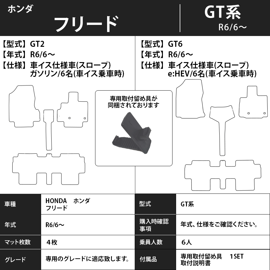 フロアマット ホンダ HONDA フリード/フリードハイブリッド 福祉車 GT2/6 R6/6~ カーマット 抗菌 抗ウイルス 消臭 エコノミータイプ