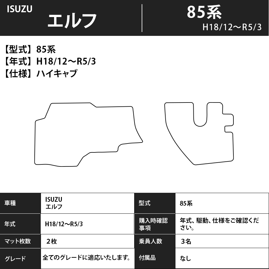 フロアマット　ISUZU　エルフ　85系　H18/12～R5/3　カーマット　抗菌　抗ウイルス　消臭　エコノミータイプ