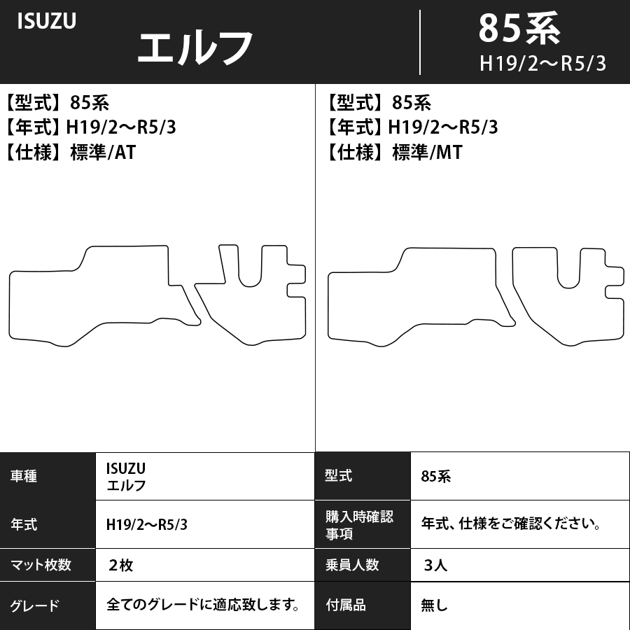 フロアマット　ISUZU　エルフ　85系　H18/12～R5/3　カーマット　抗菌　抗ウイルス　消臭　エコノミータイプ